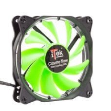 Ventola per case Cosmo Flow -12cm, LED Verde Circolare, 3+4pin,silenziosa