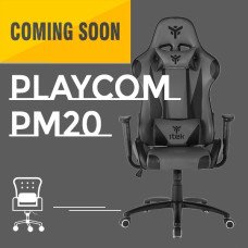 itek Gaming Chair PLAYCOM PM20 - PVC, Doppio Cuscino, Schienale Reclinabile, Blu Nero