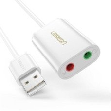 UGREEN Adattatore USB 2.0 a 2x3,5mm jack AUX (Cuffie e Microfono), (White)