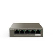 Tenda SWITCH BUSINESS TEG1105P 4 63W - IEEE 802.3/u/x/ab, 802.3af/at, 4xGE(PoE)+1xGE(Data), output: 58W, Prot Ful 6KV, VLAN